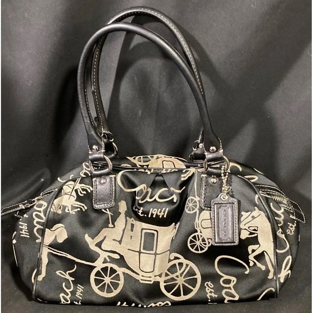 Coach Horse and Carriage Black Sateen Satchel Bag F14481